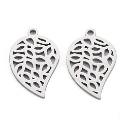 Non-Tarnish 304 Stainless Steel Pendants, Laser Cut, Leaf, Stainless Steel Color, 21x14x1mm, Hole: 1.6mm(STAS-N095-052)