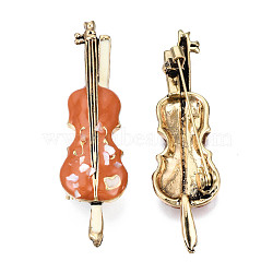 Violin Enamel Pin with Shell, Light Gold Plated Alloy Badge for Backpack Clothes, Nickel Free & Lead Free, Coconut Brown, 65x17.5mm, pin: 0.7mm(JEWB-N007-148)