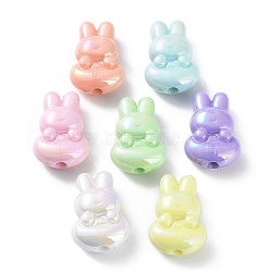 UV Plating Rainbow Iridescent Acrylic Beads, Rabbit, Mixed Color, 25x17.5x9.5mm, Hole: 3mm(X-OACR-A029-10)