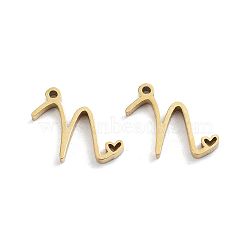 304 Stainless Steel Charms, Laser Cut, Real 14K Gold Plated, Letter N, 10x13x1.5mm, Hole: 1mm(STAS-M327-02G-N)