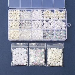 DIY Beads Jewelry Making Finding Kit, Including Imitation Pearl & Round & Heart & Transparent Acrylic & ABS Plastic Beads, White, 4~10x4~10x3~10mm, Hole: 1.5~2.5mm, 1197Pcs/set (DIY-FS0004-71)