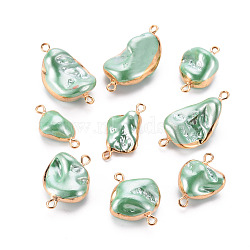 Electroplate Freshwater Shell Links Connectors, with Golden Iron Edge and Loops, Nuggets, Aquamarine, 23~34x12~19x7.5~13.5mm, Hole: 1.8mm(SHEL-T018-13G-02)