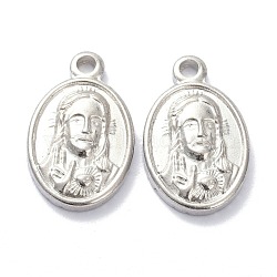 304 Stainless Steel Pendants, Oval with Saint, Stainless Steel Color, 20x12.5x3mm, Hole: 1.8mm(STAS-K216-35P)