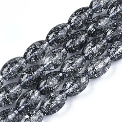 Transparent Crackle Glass Beads Strands, Dyed & Heated, Oval, Black, 13x8mm, Hole: 1.2mm, about 30pcs/strand, 15.75''(40cm)(GLAA-S192-B-010I)