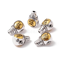 Chakra Rack Plating Tibetan Style Alloy 3-Hole Guru Beads, T-Drilled Beads, Round with Ohm/Aum, Antique Silver & Antique Golden, 17x10.5x11mm(PALLOY-H126-01E)