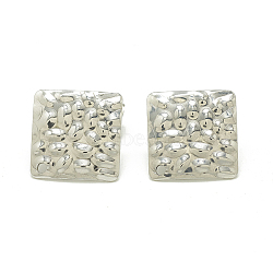 304 Stainless Steel Stud Earring Findings, with Loop and Ear Nuts/Earring Backs, Square, Stainless Steel Color, 19x19mm, Hole: 1.4mm, Pin: 0.8mm(X-STAS-Q225-01A)