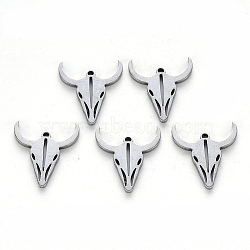 304 Stainless Steel Charms, Laser Cut, Cow Head, Stainless Steel Color, 15x13x1mm, Hole: 0.9mm(X-STAS-N092-52)