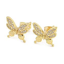 Brass Micro Pave Cubic Zirconia Ear Studs, Butterfly, Real 18K Gold Plated, 12x12.5mm(EJEW-P261-23C-G)