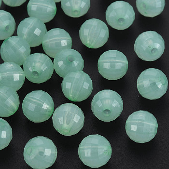 Transparent Acrylic Beads, Dyed, Faceted, Round, Medium Aquamarine, 9.5x9.5mm, Hole: 2mm, about 970pcs/500g
