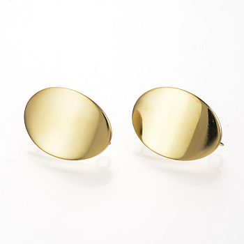 Ear Stud Findings, with Loop, Nickel Free, Real 18K Gold Plated, Oval, 22x15.5mm, Hole: 2mm, Pin: 0.8mm