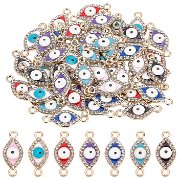 56Pcs 7 Colors Zinc Alloy Connector Charms, with Crystal Rhinestone and Enamel, Horse Eye, Mixed Color, 20x8.5x2mm, Hole: 1.6mm, 8pcs/color