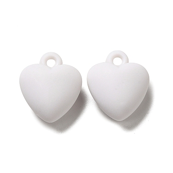 Opaque Acrylic Pendants, Heart Charm, Frosted, White, 19x16x8.5mm, Hole: 2mm, about 400pcs/500g