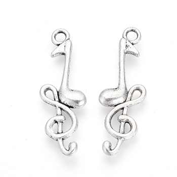 Tibetan Style Alloy Pendants, Musical Note, Cadmium Free & Lead Free, Antique Silver, 32x11x3mm, Hole: 2mm, about 770pcs/1000g