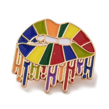 Pride Rainbow Theme Enamel Pins, Light Gold Alloy Badge for Backpack Clothes, Colorful, Lip, 23.5x25x1.5mm