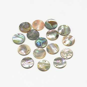 Paua Shell Charms, Flat Round, Colorful, 11~12x1mm, Hole: 1mm