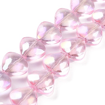 Baking Paint Glass Beads Strands, Heart, Pink, 11~11.5x13x7mm, Hole: 1mm, about 55pcs/strand, 25.12''(63.8cm)