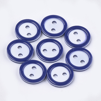 Resin Buttons, 2-Hole, Flat Round, Dark Blue, 11x2mm, Hole: 1.8mm, about 1000pcs/bag