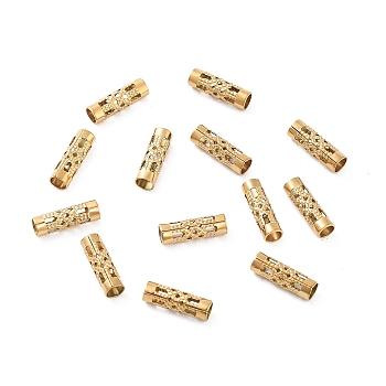 Ion Plating(IP) Hollow Out 304 Stainless Steel Beads, Column, Golden, 12x4mm, Hole: 3mm