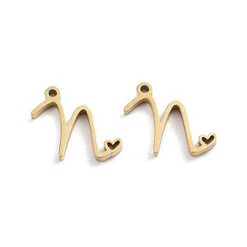 304 Stainless Steel Charms, Laser Cut, Real 14K Gold Plated, Letter N, 10x13x1.5mm, Hole: 1mm