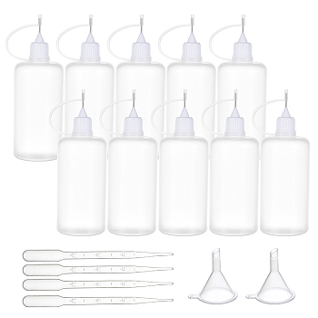 Plastic Glue Bottles, with Funnel Hopper and Dropper, White, 80mm, Capacity: 100ml(3.38 fl. oz), 12pcs/set
