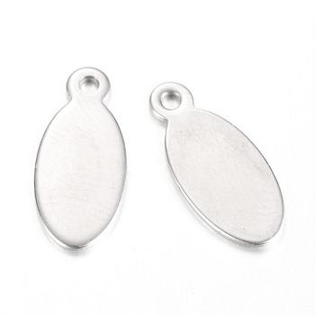 201 Stainless Steel Stamping Blank Tag Pendants, Oval, Stainless Steel Color, 16x7x1mm, Hole: 1mm