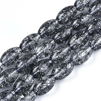 Transparent Crackle Glass Beads Strands, Dyed & Heated, Oval, Black, 13x8mm, Hole: 1.2mm, about 30pcs/strand, 15.75''(40cm)