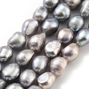 Dyed Natural Cultured Freshwater Pearl Beads Strands, Two Sides Polished, Grade 3A+, Gray, 7~8mm, Hole: 0.6mm, about 20~22pcs/strand, 7.28''(18.5cm)