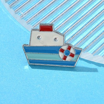 Ship Voyage Theme Enamel Pins, Paltinum Alloy Brooches for Backpack Clothes, Flat Round, Mixed Color, 19x27mm