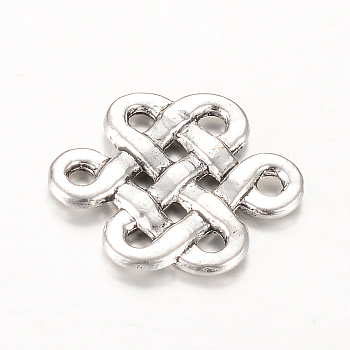 Tibetan Style Alloy Chandelier Components Links, Chinese Knot, Cadmium Free & Lead Free, Antique Silver, 17x14x2mm, Hole: 1.5mm