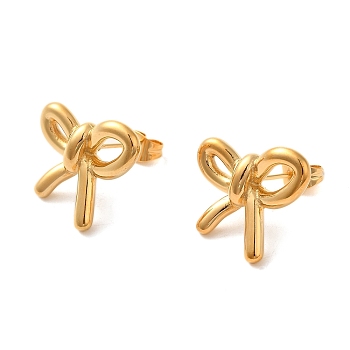304 Stainless Steel Earrings, Bowknot, Real 18K Gold Plated, 17x20mm