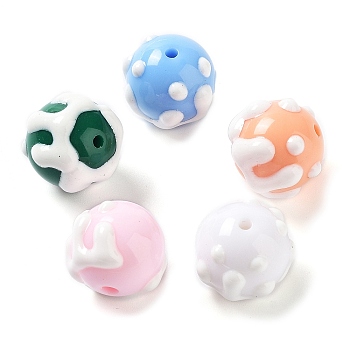 Opaque Resin Beads, Textured Round, Mixed Color, 14.5x16x16.5mm, Hole: 2mm