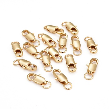 Grade AAA Brass Lobster Claw Clasps, Cadmium Free & Nickel Free & Lead Free, Real 14K Gold Plated, 12x6x3mm, Hole: 3mm