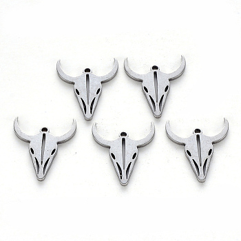304 Stainless Steel Charms, Laser Cut, Cow Head, Stainless Steel Color, 15x13x1mm, Hole: 0.9mm