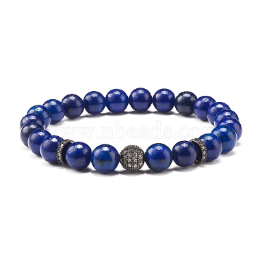 Natural Lapis Lazuli(Dyed) Round Beads Stretch Bracelets Set(BJEW-JB06980-03)-3