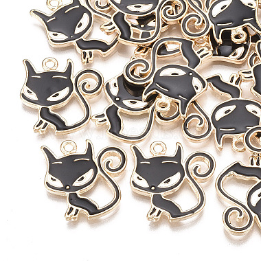 Light Gold Black Cat Alloy+Enamel Pendants