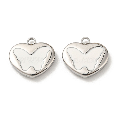Stainless Steel Color White Heart Stainless Steel+Enamel Charms