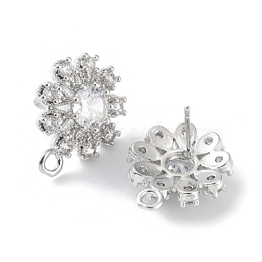 Hollow Flower Brass Micro Pave Cubic Zirconia Stud Earrings Finding(KK-E083-07P)-2