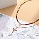 2Pcs 2 Style Cubic Zirconia Cross & Moon Pendant Necklaces Set with Natural Garnet Beaded(NJEW-JN04029)-7
