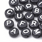 Opaque Acrylic Beads, Horizontal Hole, Mixed Letters, Flat Round, Mixed, 7x4mm, Hole: 1.5mm, about 3700pcs/500g(SACR-N002-02)