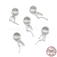 Rhodium Plated 925 Sterling Silver Ice Pick Pinch Bails, Hollow Flat Round, Platinum, 10.5x7.5x4mm, Inner Diameter: 3.5mm, Pin: 0.6mm(STER-Z001-114P)