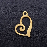 201 Stainless Steel Open Heart Charms, Hollow, Golden, 13x10x1mm, Hole: 1.4mm(STAS-Q201-JN320-2)