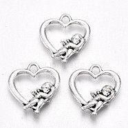 Tibetan Style Alloy Pendants, Lead Free & Cadmium Free, Heart with Angel, Antique Silver, 19.5x18x3mm, Hole: 2.5mm, about 329pcs/500g(TIBE-S323-087AS-RS)