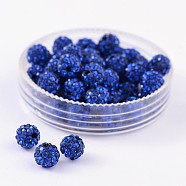 Pave Disco Ball Beads, Polymer Clay Rhinestone Beads, Grade A, Sapphire, PP15(2.1~2.2mm), 14mm, Hole: 2mm(RB-Q195-14mm-206)