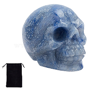 Halloween Natural Blue Aventurine Home Decorations, with Velvet Bag, Skull, 38x32x51mm, 1pc/bag(DJEW-SC0001-03A)