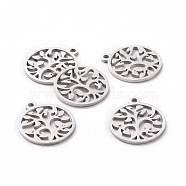 201 Stainless Steel Pendants, Filigree Joiners Findings, Laser Cut, Flat Round with The Tree of Life, Stainless Steel Color, 17x14.5x1mm, Hole: 1.5mm.(STAS-S105-JN890-01)