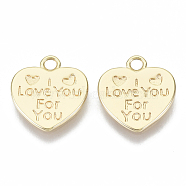Brass Charms, for Valentine's Day, Nickel Free, Heart with Word I Love You For You, Golden, 13x12x1mm, Hole: 1.6mm(KK-N232-64-NF)