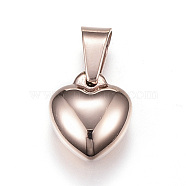 304 Stainless Steel Charms, Puffed Heart, Rose Gold, 11.5x10.5x5.5mm, Hole: 7x3.5mm(STAS-H330-22RG)