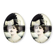 Glass Cabochons, with European Style Pattern, Oval, Light Yellow, 25x18x6mm(GGLA-T004-01P)