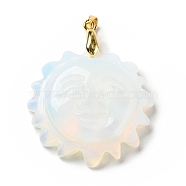 Opalite Pendants, with Golden Tone Brass Findings, Lead Free & Cadmium Free, Sun with Smiling Face, 42x34~35x10.5mm, Hole: 3.8x5mm(G-E043-01B-11G)