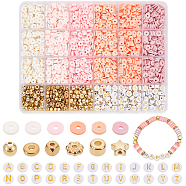 Elite DIY Beads Jewelry Making Finding Kit, Including Polymer Clay Disc & Plastic & Acrylic Beads, Column & Star & Flower & Letter, Pink, 4~7x4~7x1~5mm, Hole: 1~2mm(CLAY-PH0001-87)